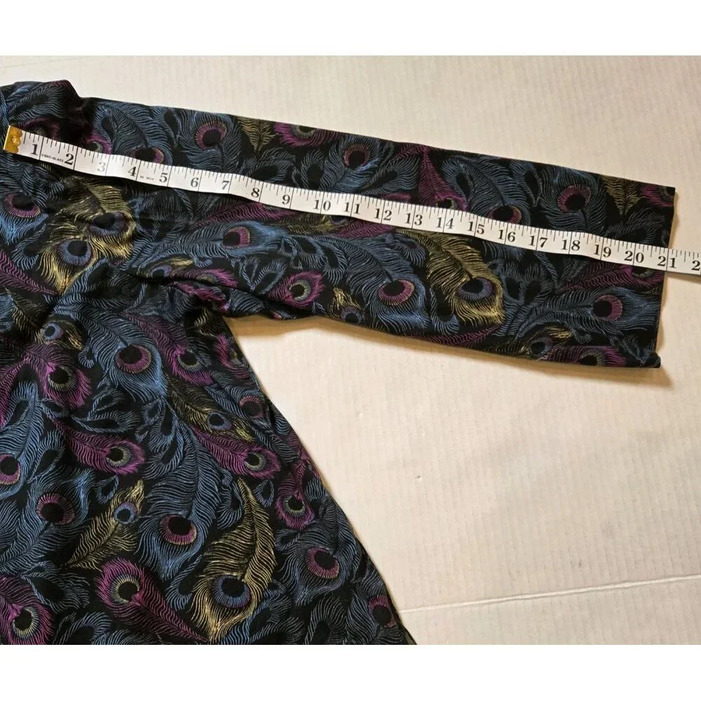 Vintage Y2K Peacock Feather Shoulder Pads Blazer Large Pink Yellow Blue Custom‎